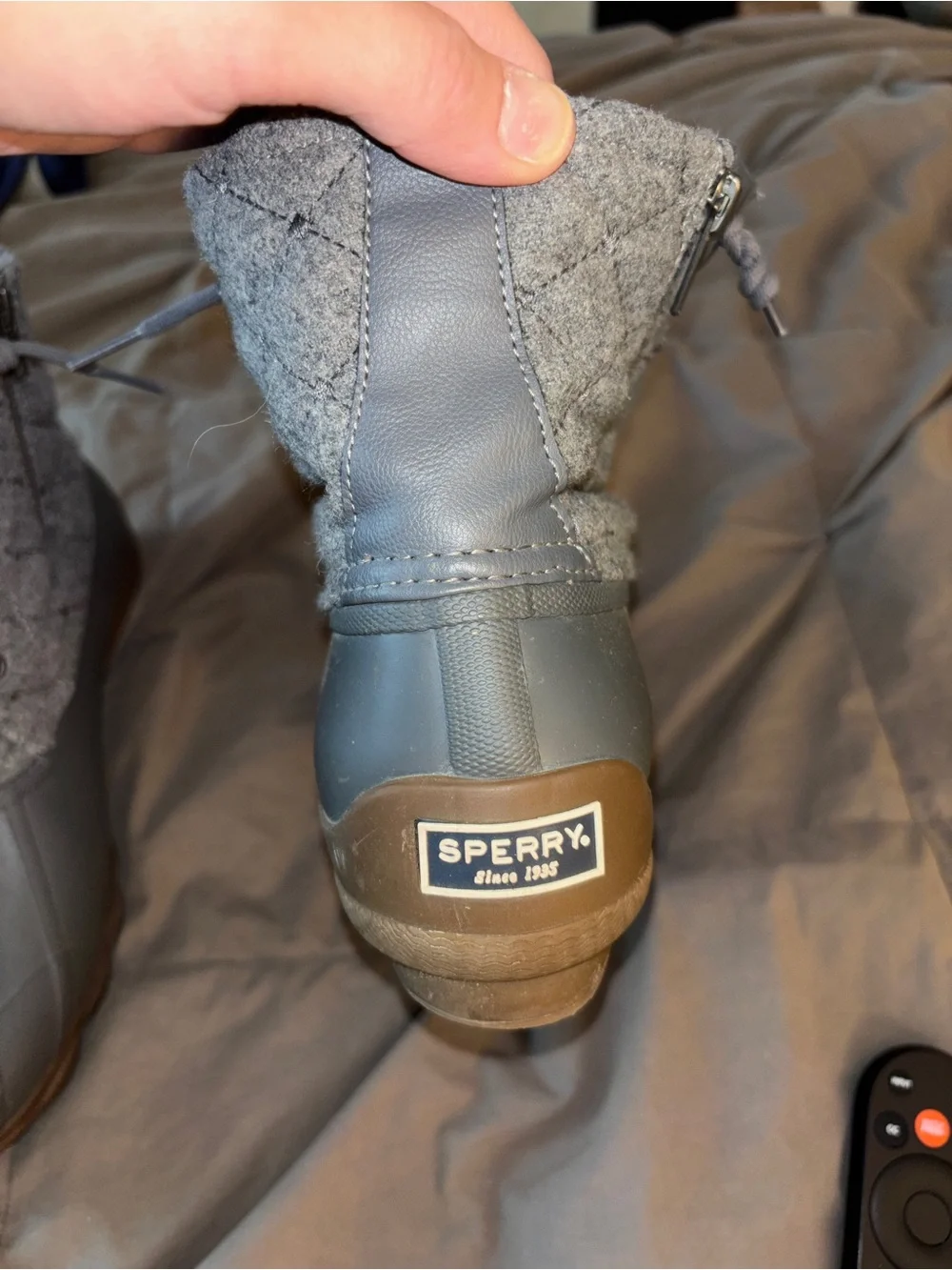 Sperry Gray Quilted Wool-Upper Duck Boots
